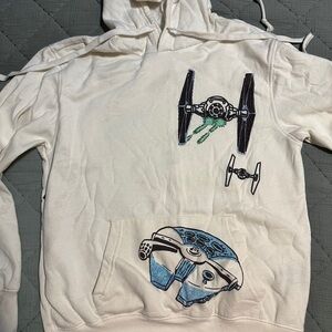 2 men’s Disney Star Wars Cream Hoodies, Sz XL & SM
